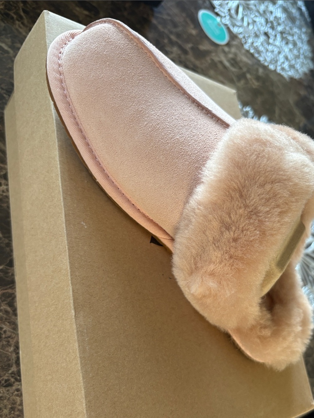 UGG Women's Blush Pink Faux-Fur Slip-On Slippers